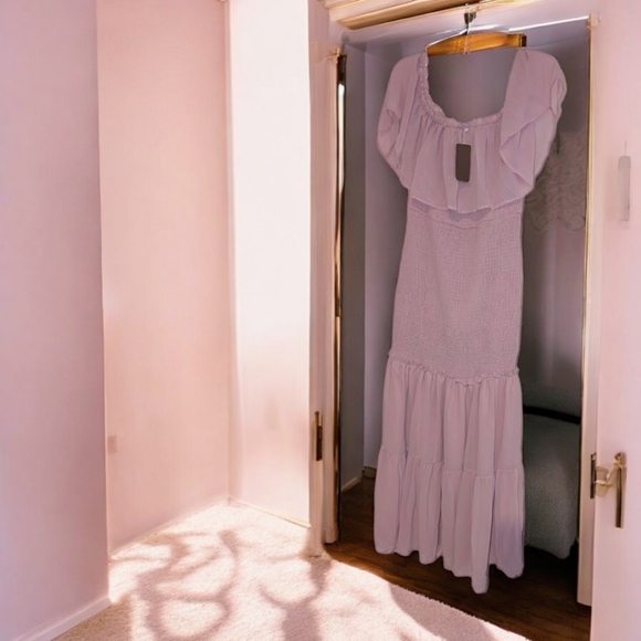 BerryGo Women's Elegant Maternity Off The Shoulder Ruffle Bodycon Maxi Dress, XL - Picture 7 of 12